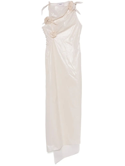 Floral-Appliqué Asymmetric Gown