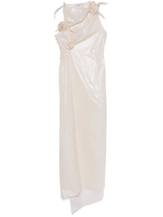 Floral-Appliqué Asymmetric Gown