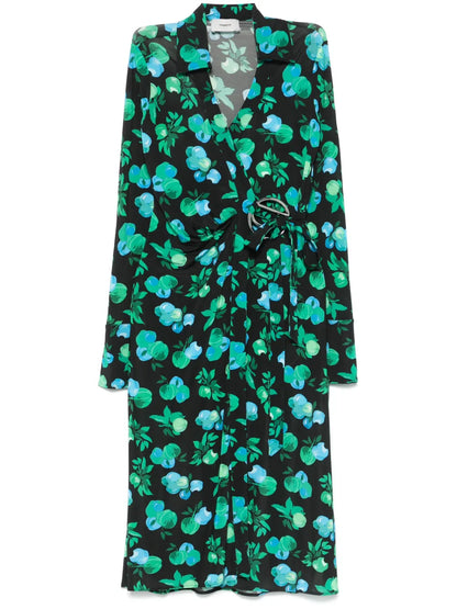 C-Logo Print Wrap Dress