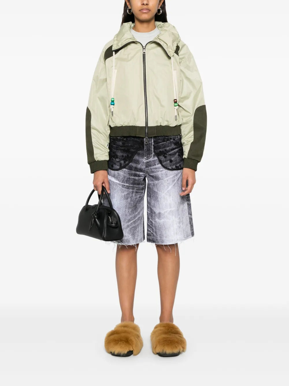 Lace-Panels Denim Shorts