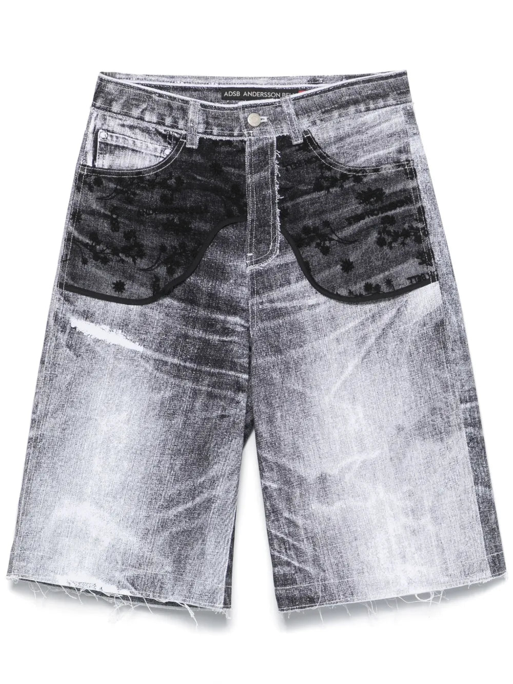 Lace-Panels Denim Shorts