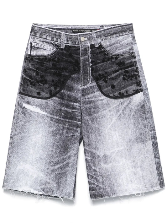 Lace-Panels Denim Shorts