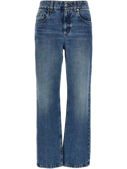 Monili-Embellished Straight-Leg Jeans
