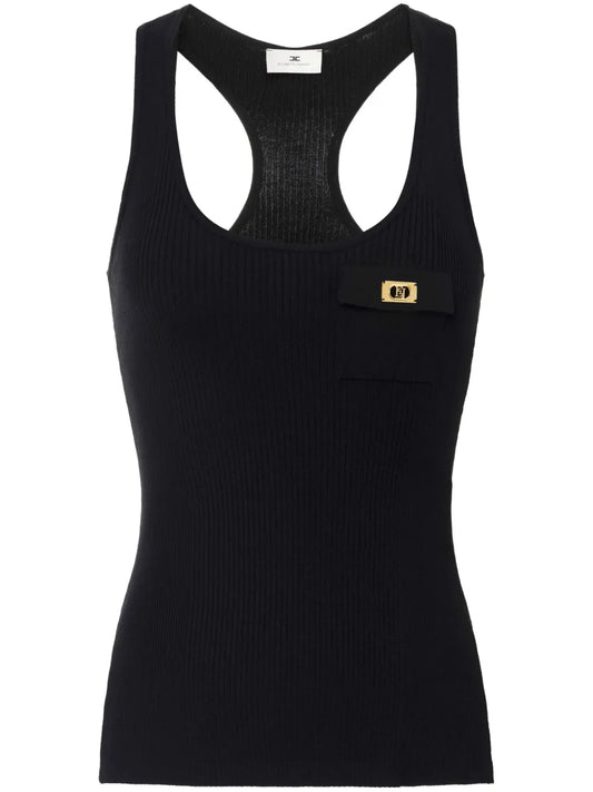 Logo-Plaque Ribbed Racerback Tank Top