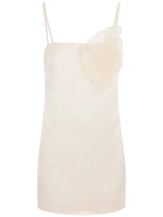 Flower-Appliqué Satin Dress