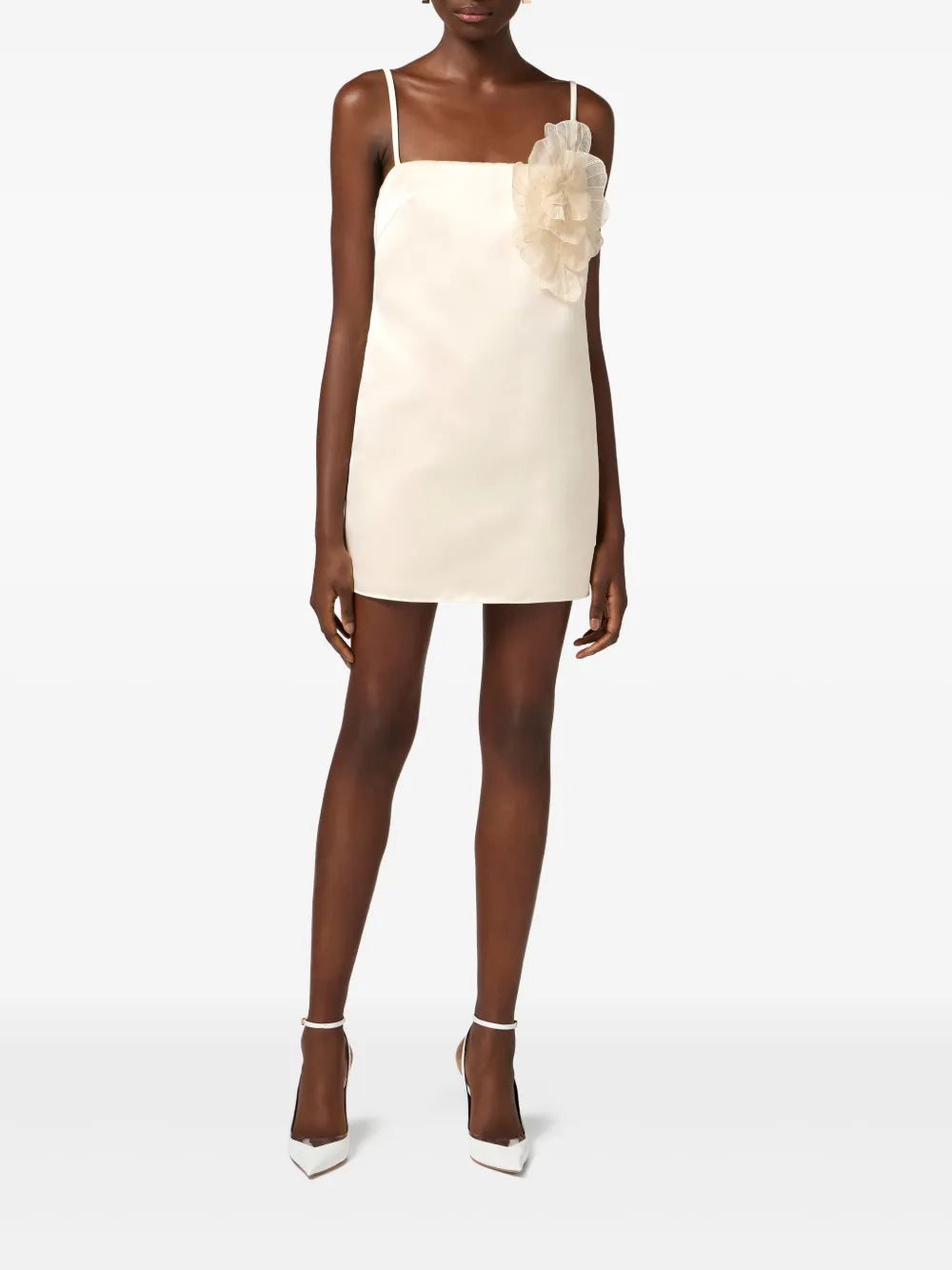 Flower-Appliqué Satin Dress