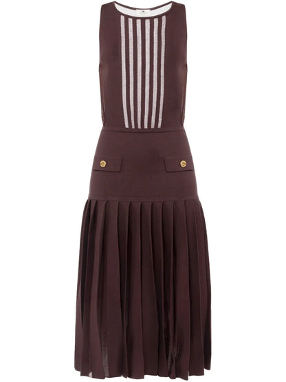 Semi-Sheer Pleated Knit Dress
