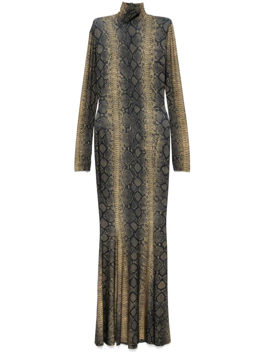 Snakeskin-Print Maxi Dress