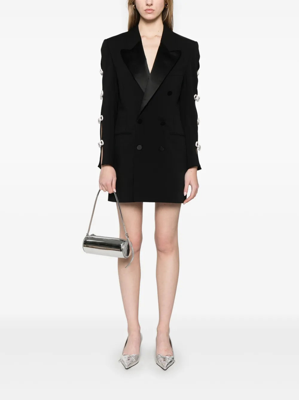 Crystal-Bow Cut-Out Mini Blazer Dress