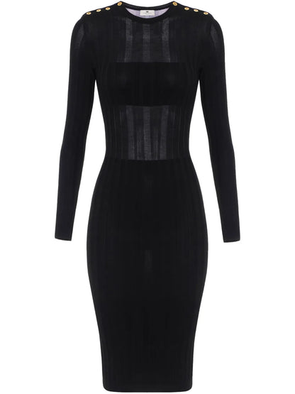 Semi-Sheer Rib-Knit Midi Dress