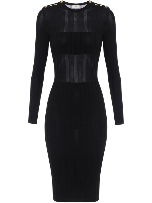 Semi-Sheer Rib-Knit Midi Dress