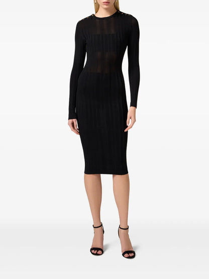 Semi-Sheer Rib-Knit Midi Dress