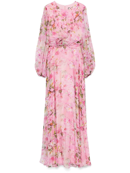 Floral-Appliqué Silk Gown
