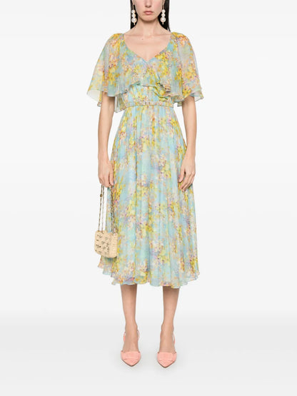 Floral-Print Silk Midi Dress