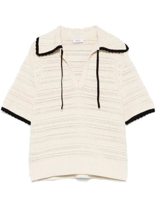 Crochet-Knit Polo Top