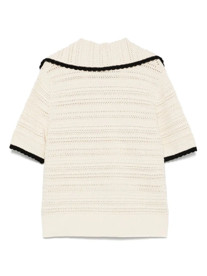 Crochet-Knit Polo Top