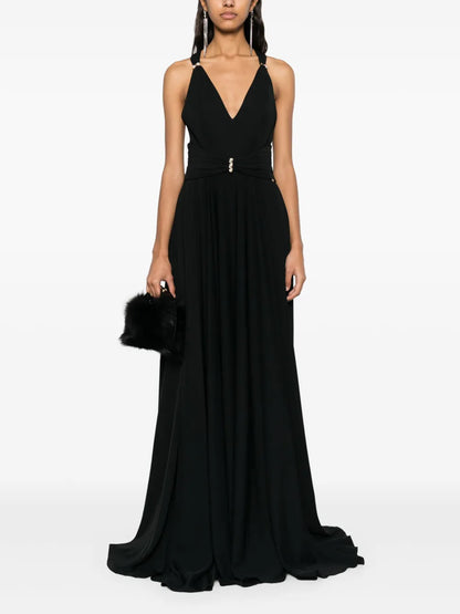 Crystal-Embellished V-Neck Gown