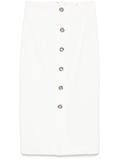 Floral-Buttons Midi Skirt