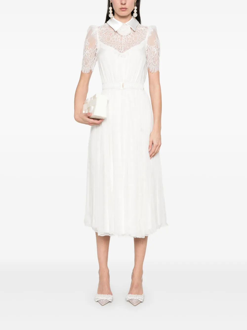 Lace-Detailed Silk Midi Dress