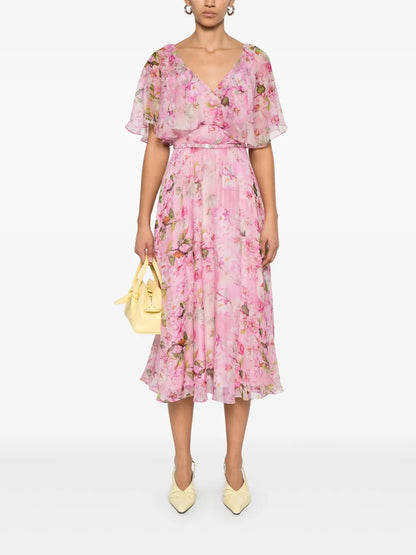Floral-Print Silk Midi Dress