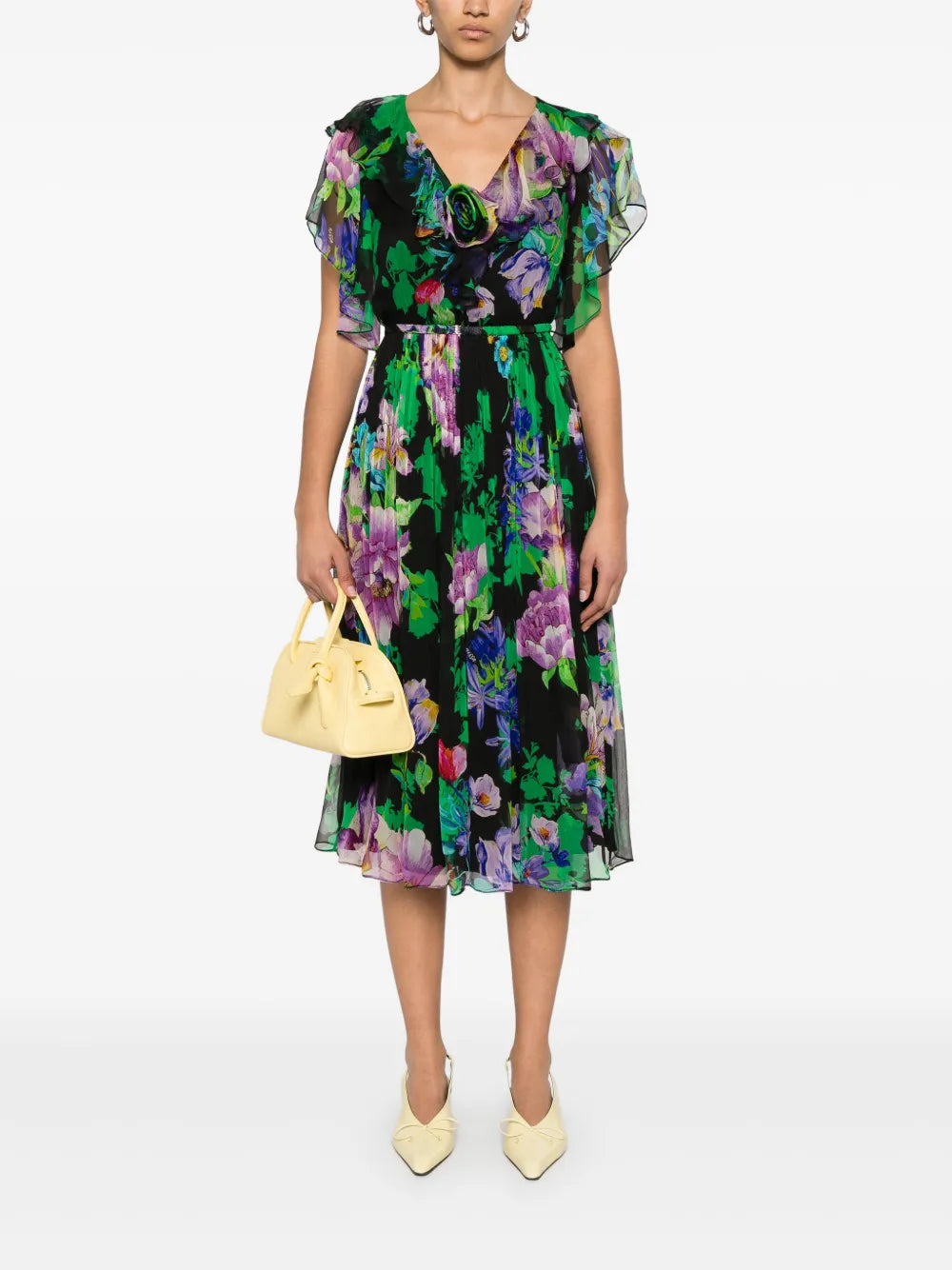 Floral-Print Silk Midi Dress