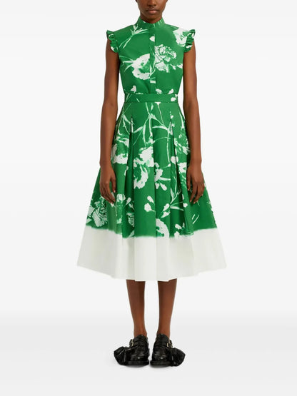 Floral-Print Pleated Midi Skirt