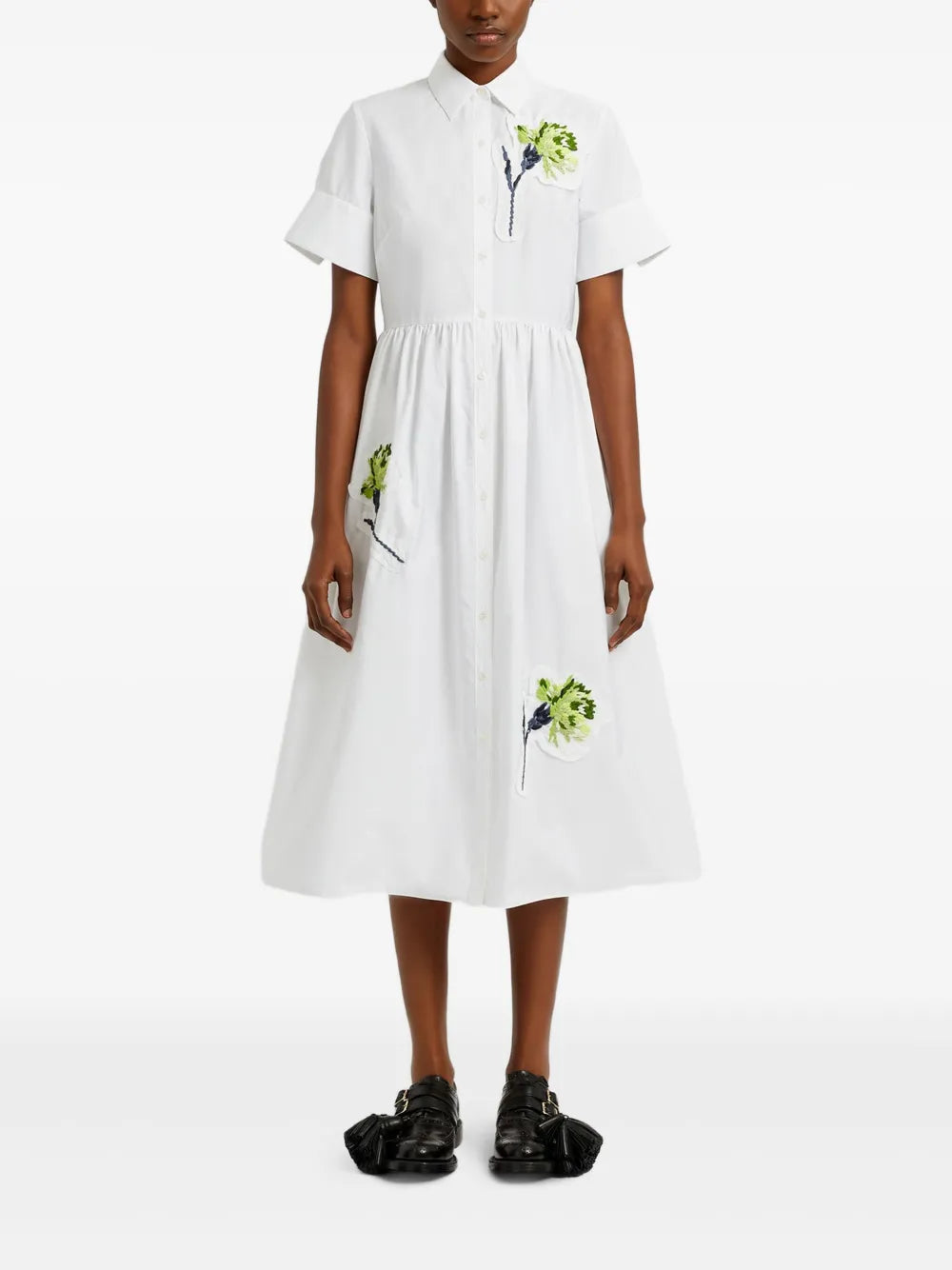 Embroidered Button-Up Dress