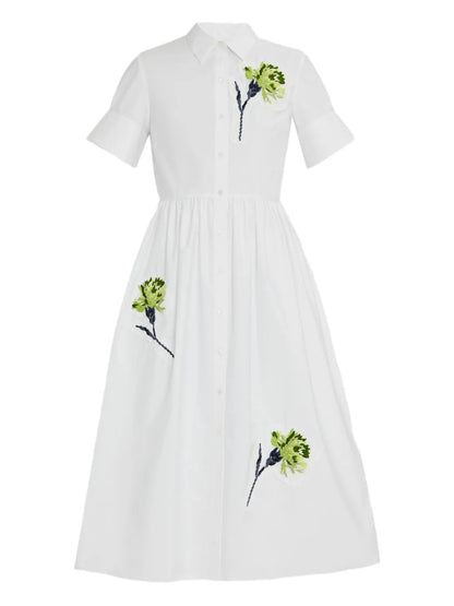 Embroidered Button-Up Dress
