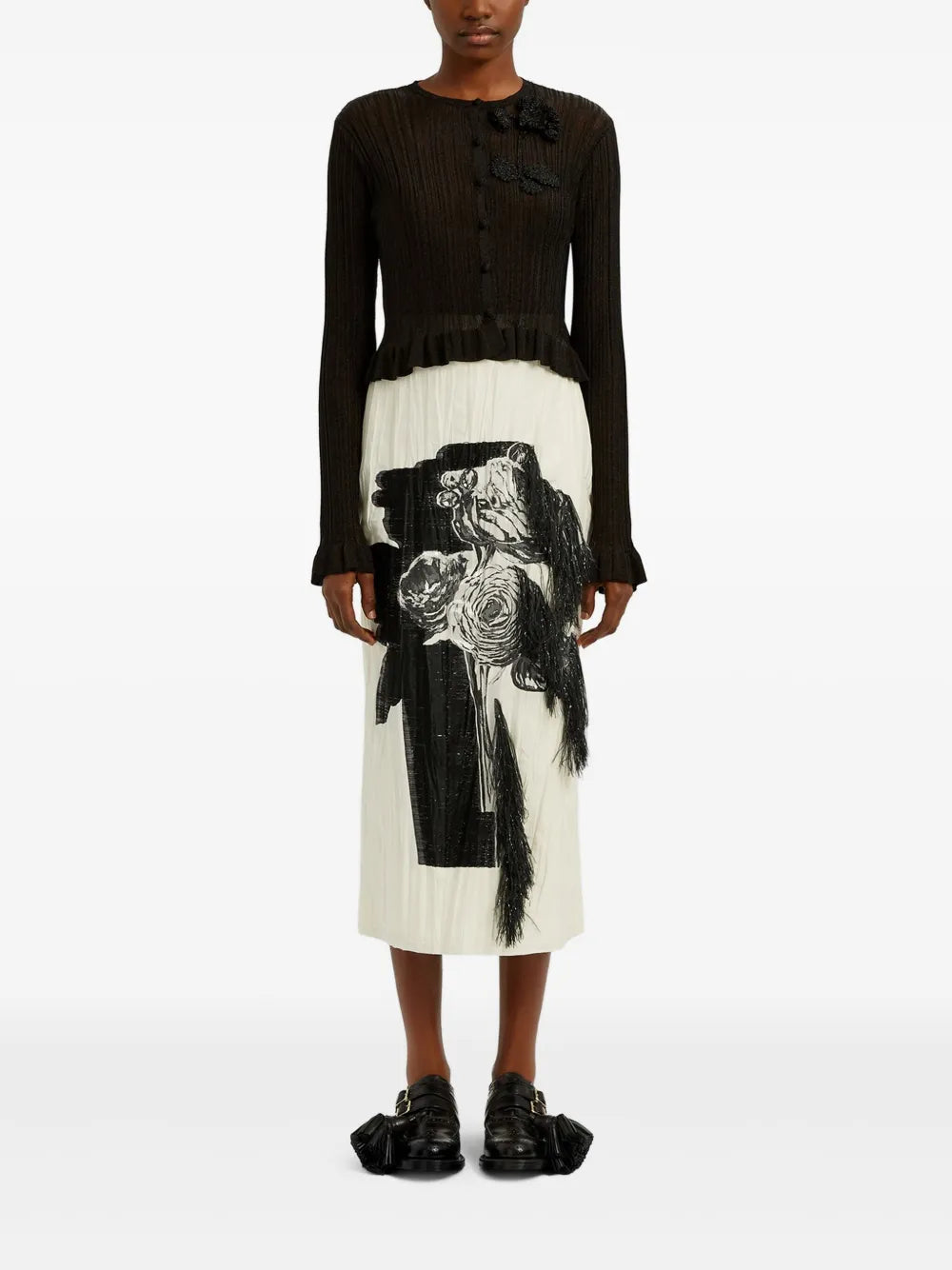 Ruffle-Detail Cropped Cardigan