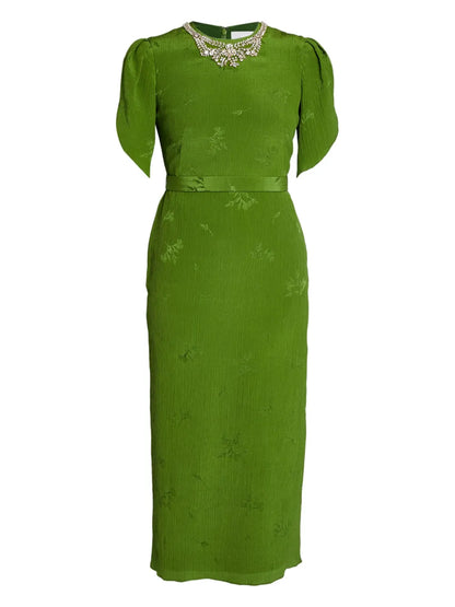 Puff-Sleeve Midi Dress