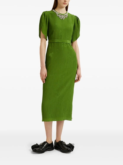 Puff-Sleeve Midi Dress