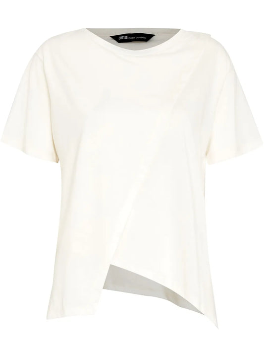 Asymmetrical-Hem Crossover-Detail T-Shirt
