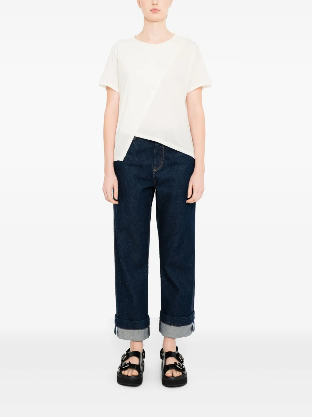 Asymmetrical-Hem Crossover-Detail T-Shirt