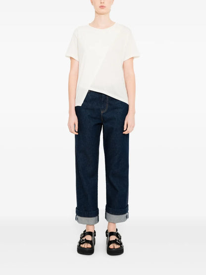Asymmetrical-Hem Crossover-Detail T-Shirt