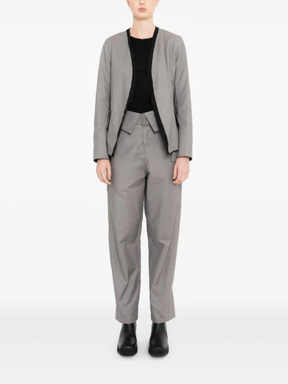 Collarless Distressed-Trim Jacket
