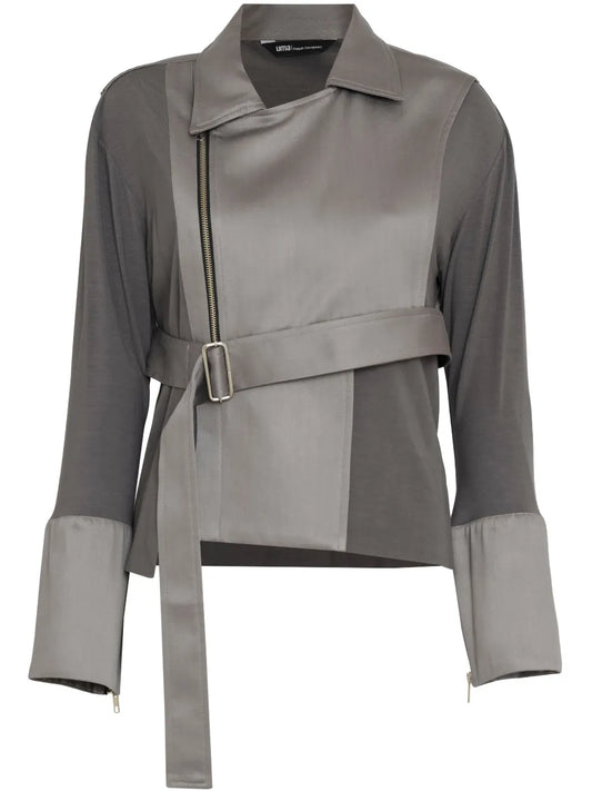 Layered Belted-Waist Jacket