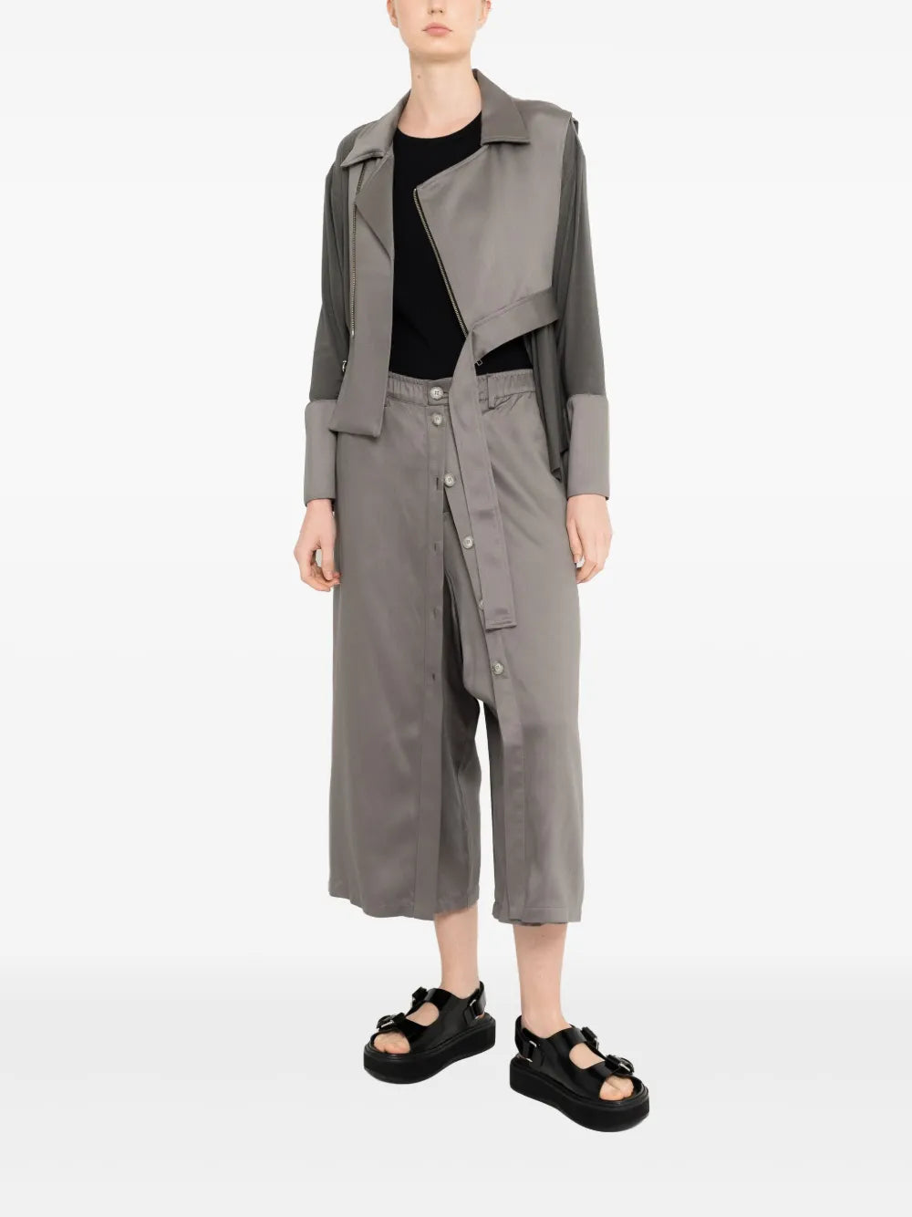 Layered Belted-Waist Jacket