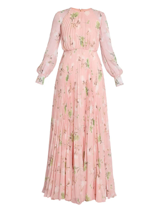 Pleated Floral Maxi Dress