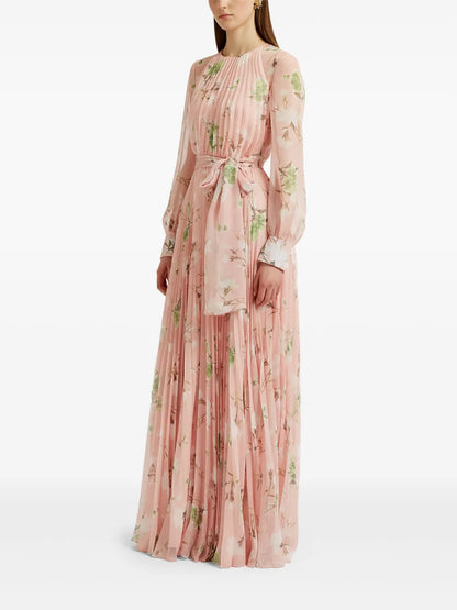 Pleated Floral Maxi Dress