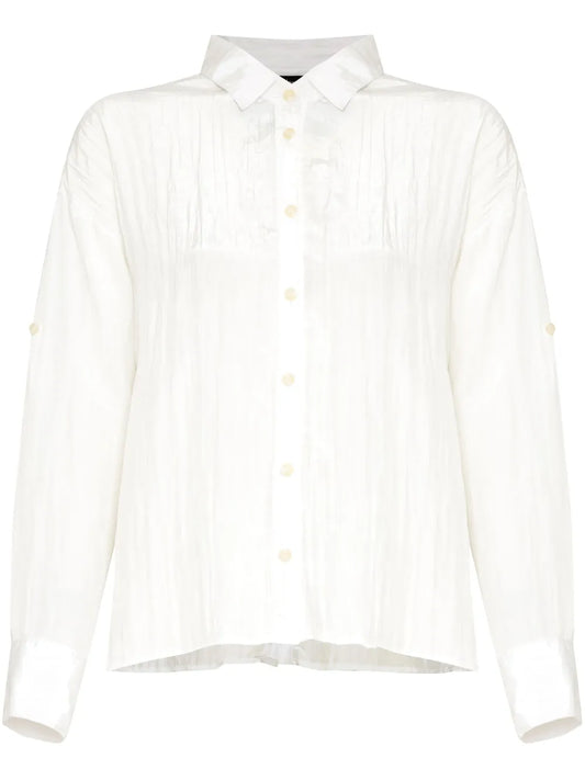 Pleated Button-Up Shirt