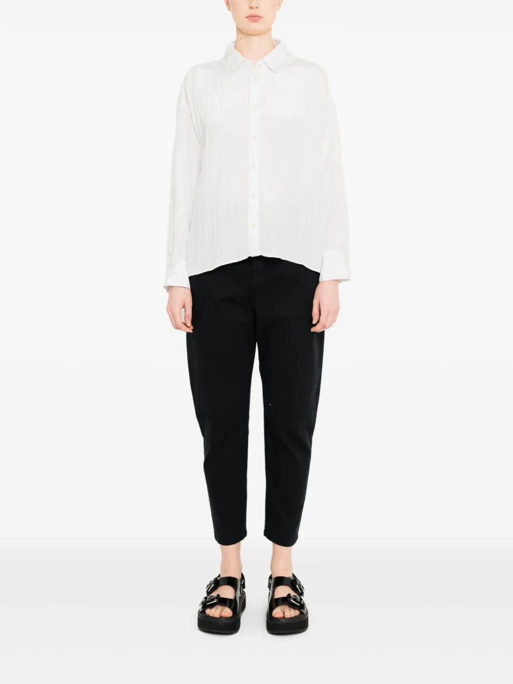 Pleated Button-Up Shirt