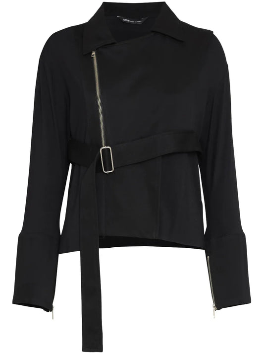 Belted Asymmetric-Hem Jacket