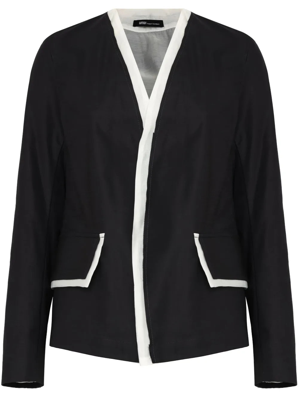 Collarless Distressed-Trim Jacket