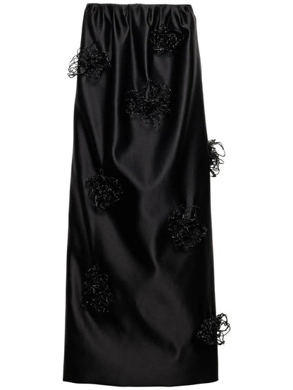 Embroidered Satin Maxi Skirt