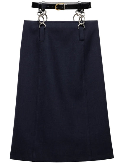 Rush Stitch Belted Midi Skirt