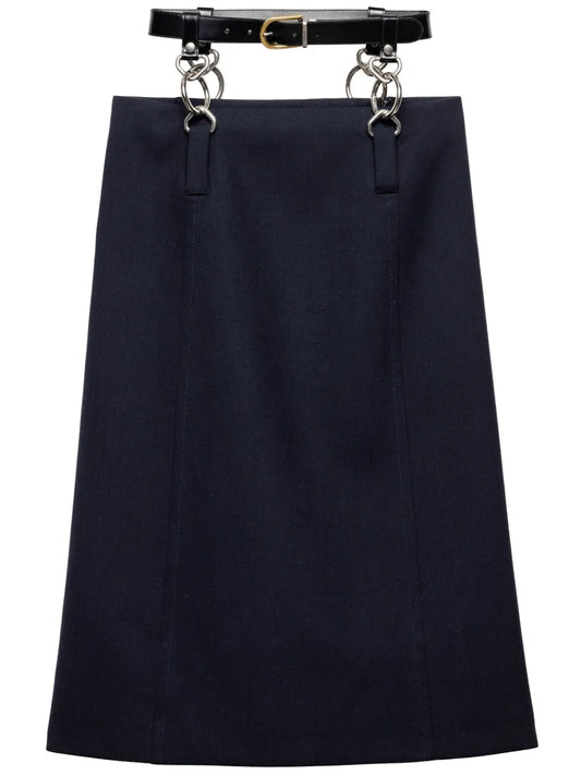 Rush Stitch Belted Midi Skirt