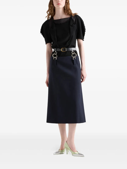 Rush Stitch Belted Midi Skirt