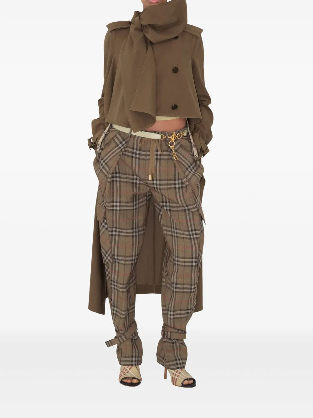 Scarf-Detail Asymmetric Trench Coat
