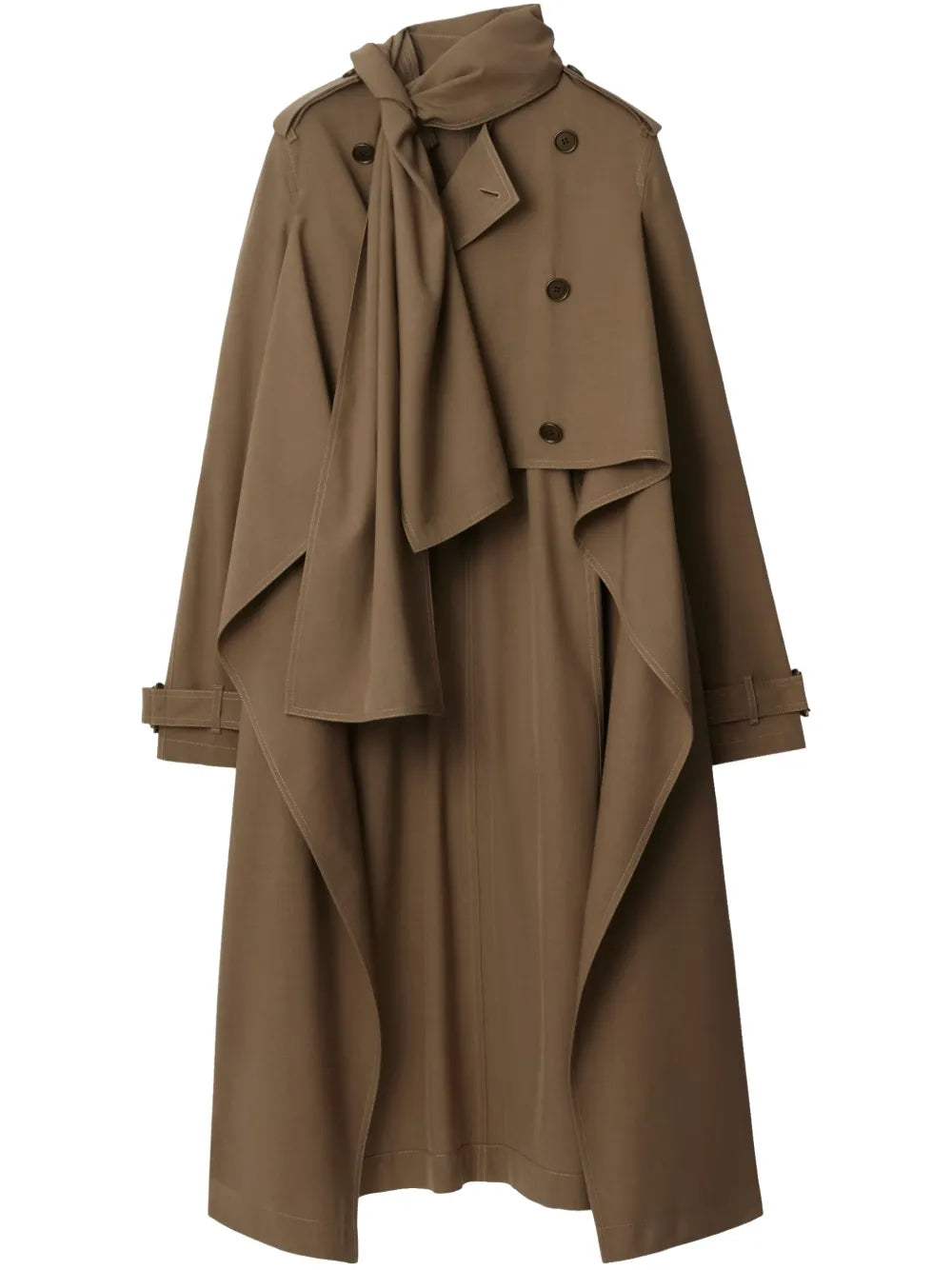 Scarf-Detail Asymmetric Trench Coat