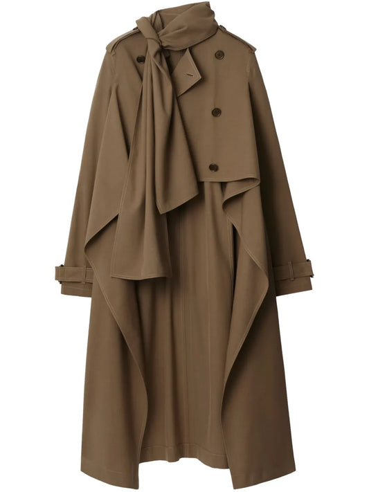 Scarf-Detail Asymmetric Trench Coat